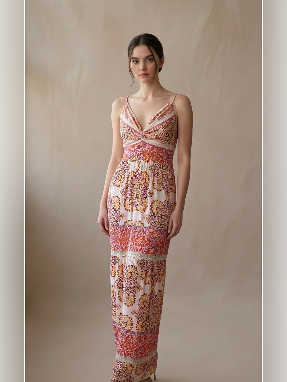 Angie Pink and Coral Printed Maxi Dress
